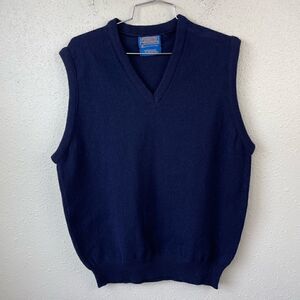 Pendleton Navy Blue Wool Sleeveless V-Neck Sweater Size L EUC